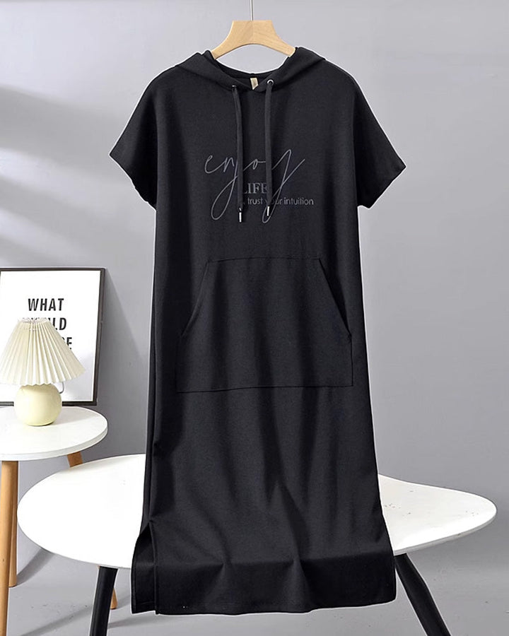 Parker - Casual Letter Print Hooded Pullover Dress