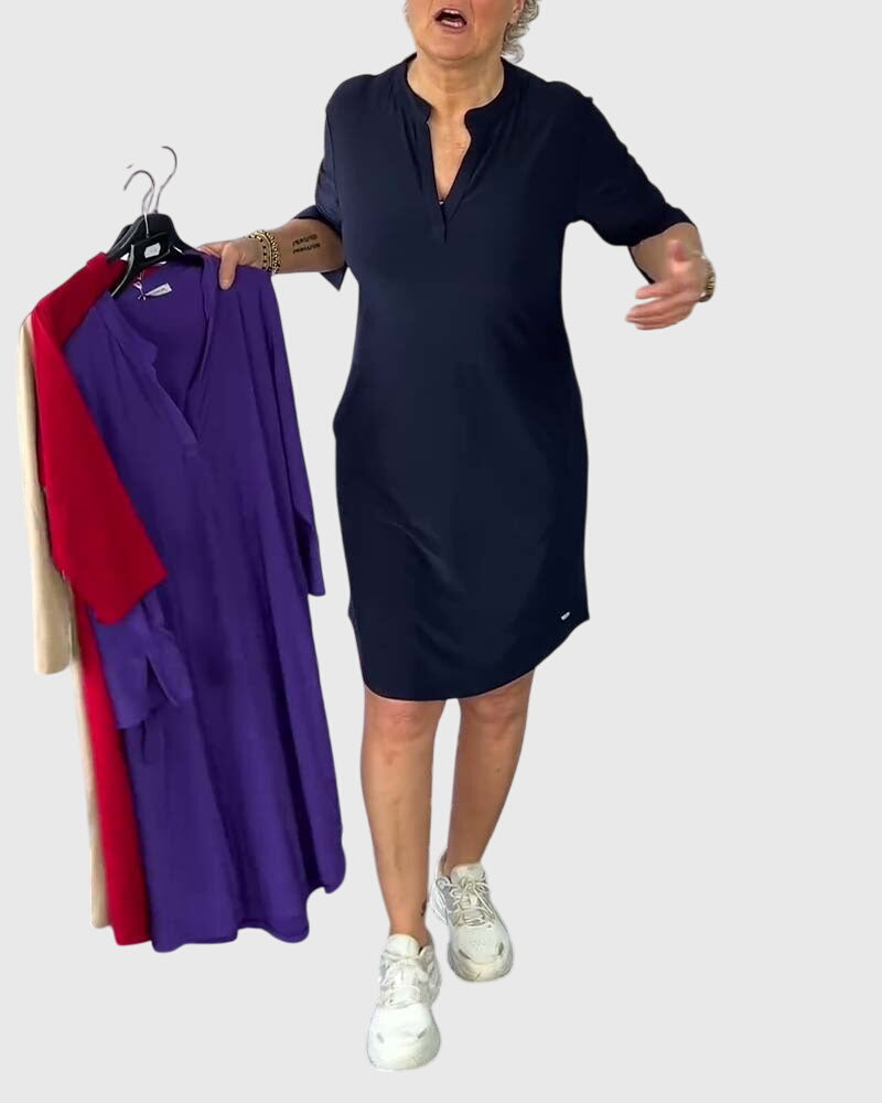 Katherine | Solid V-Neck Dress